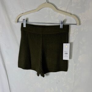 Spiritual Gangster Dark Green Ribbed High Waist Shorts